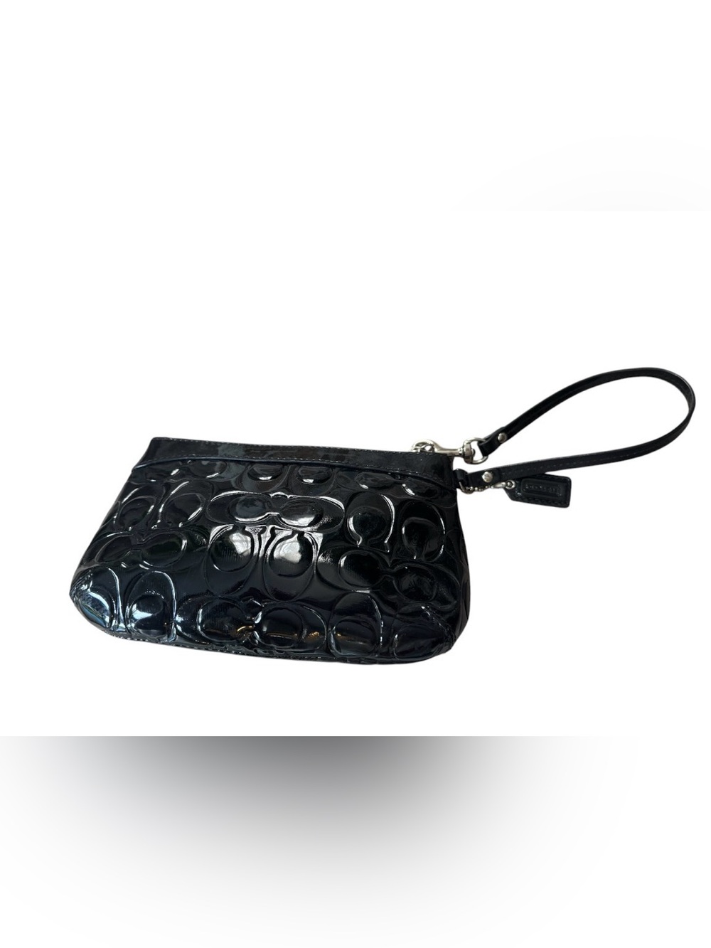 Coach Black Patent Embossed Signature Wristlet - Picture 2 of 7